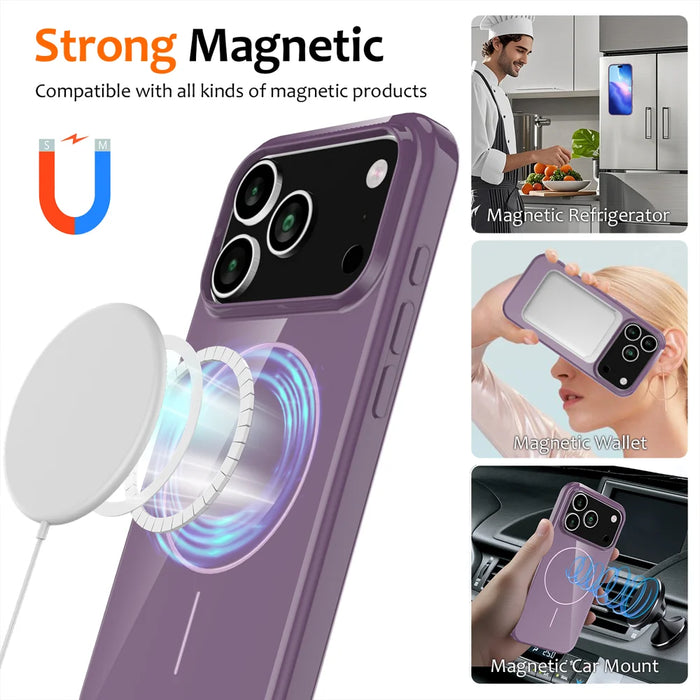 For iPhone 18 Pro Max / 17 Pro Max Magnetic Case Compatible with MagSafe TPU Phone Back Cover with Lanyard - Purple - 2