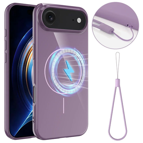 For iPhone Air Magnetic Case Compatible with MagSafe TPU Phone Back Cover with Lanyard - Purple - 1