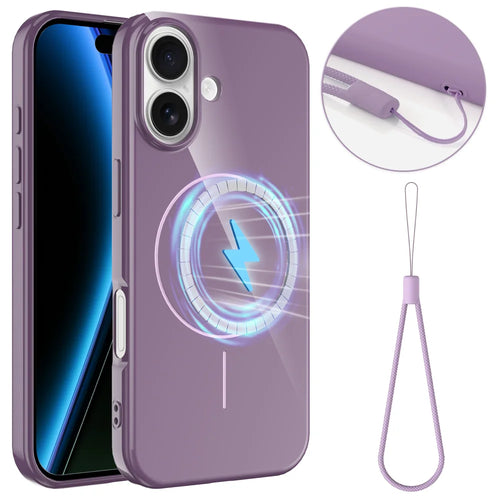 For iPhone 17 Magnetic Case Compatible with MagSafe TPU Phone Back Cover with Lanyard - Purple - 1