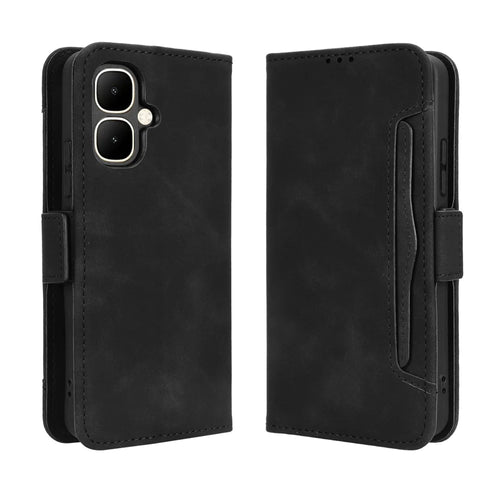 For TECNO Pop 10 / Infinix Smart 10 Leather Case Phone Wallet Cover with Multiple Card Slots - Black - 1