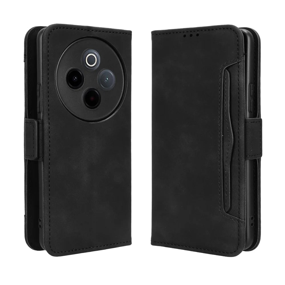 For vivo Y300 Pro 5G / vivo Y300 Pro+ 5G / vivo iQOO Z10 5G Leather Case Phone Wallet Cover with Multiple Card Slots - Black - 1