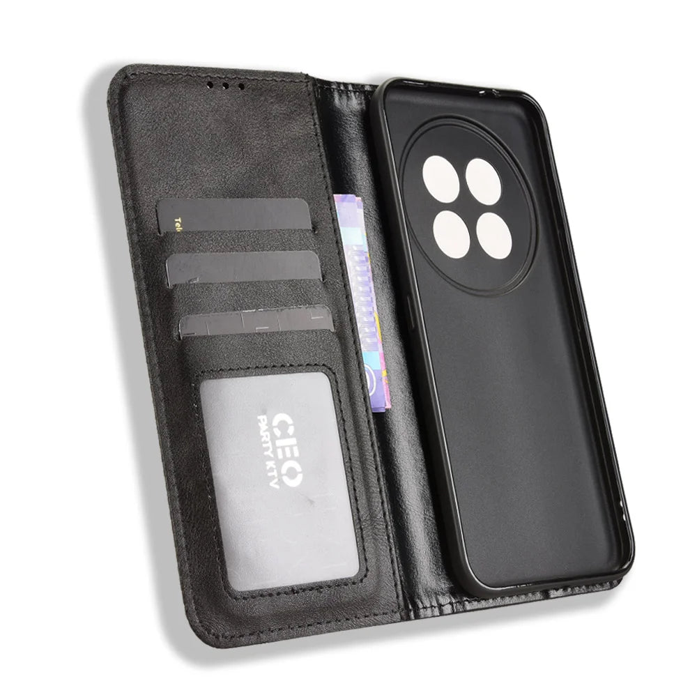 For Meizu Note 16 Pro Leather Case Wallet Stand Retro Texture Phone Cover - Black - 5