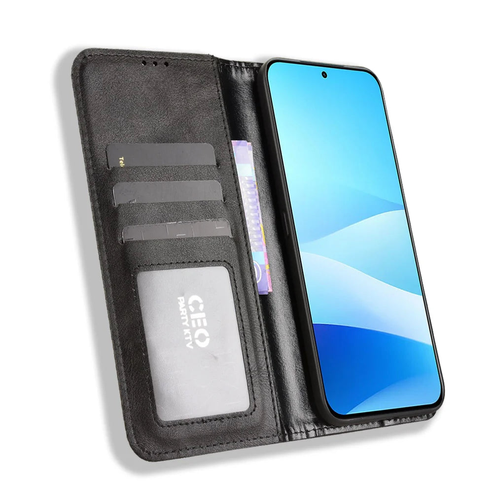 For Meizu Note 16 Pro Leather Case Wallet Stand Retro Texture Phone Cover - Black - 6
