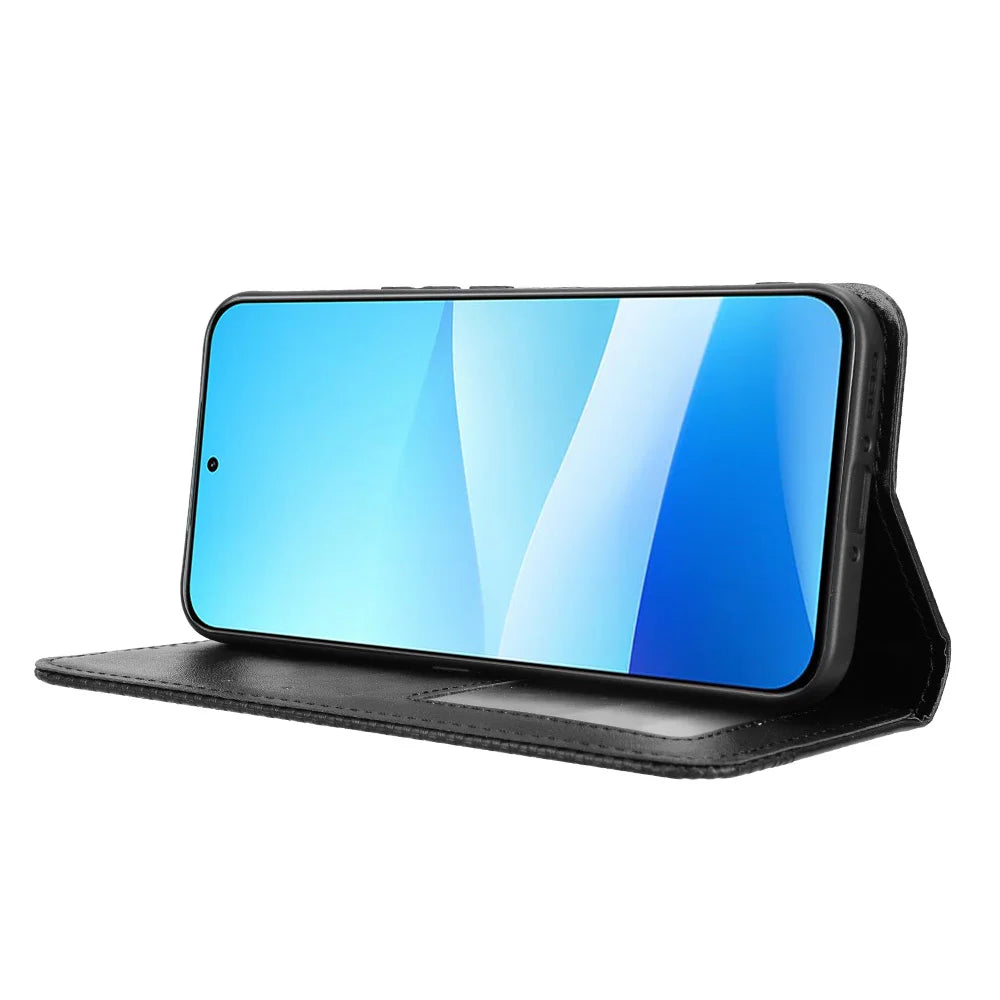 For Meizu Note 16 Pro Leather Case Wallet Stand Retro Texture Phone Cover - Black - 7