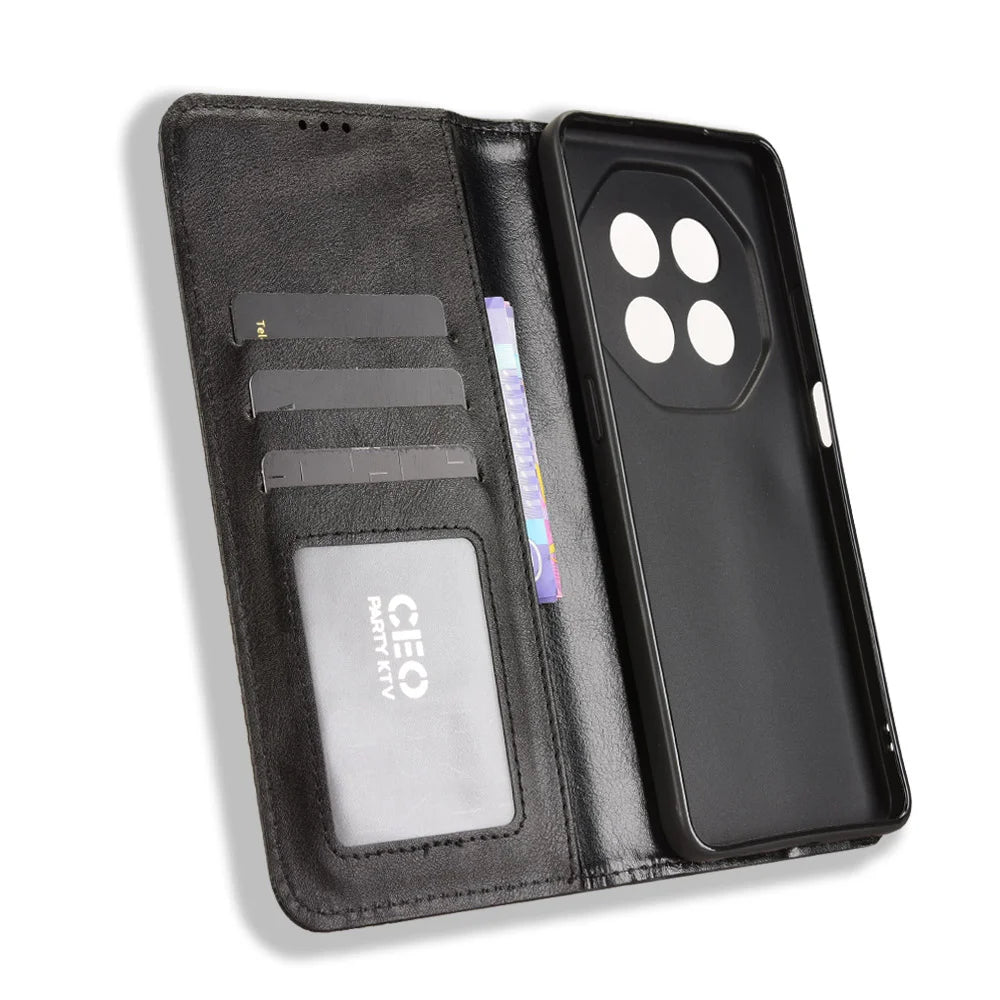 For Meizu Note 16 Leather Case Wallet Stand Retro Texture Phone Cover - Black - 5
