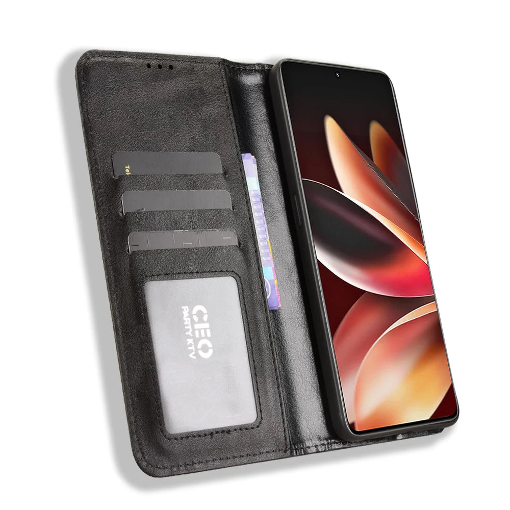 For Meizu Note 16 Leather Case Wallet Stand Retro Texture Phone Cover - Black - 6