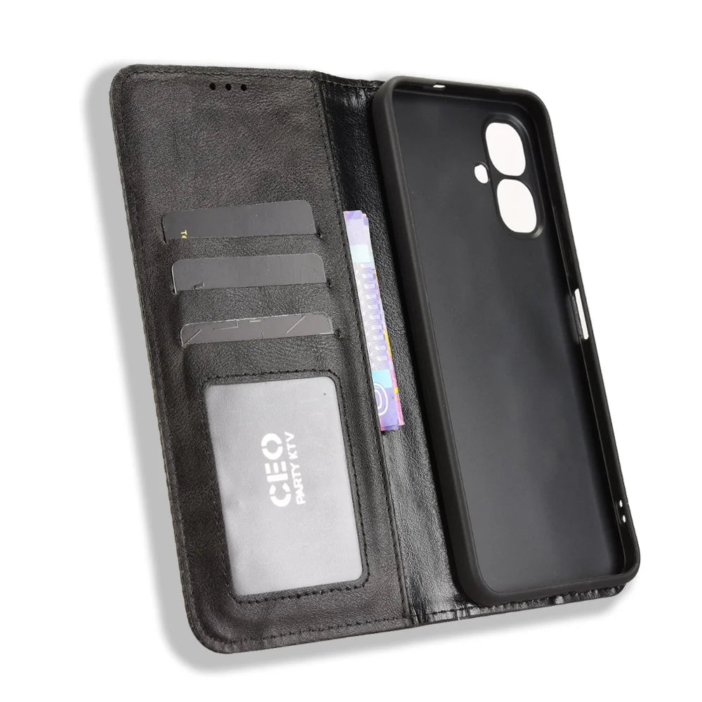 For TECNO Pop 10 / Infinix Smart 10 Leather Case Wallet Stand Retro Texture Phone Cover - Black - 5