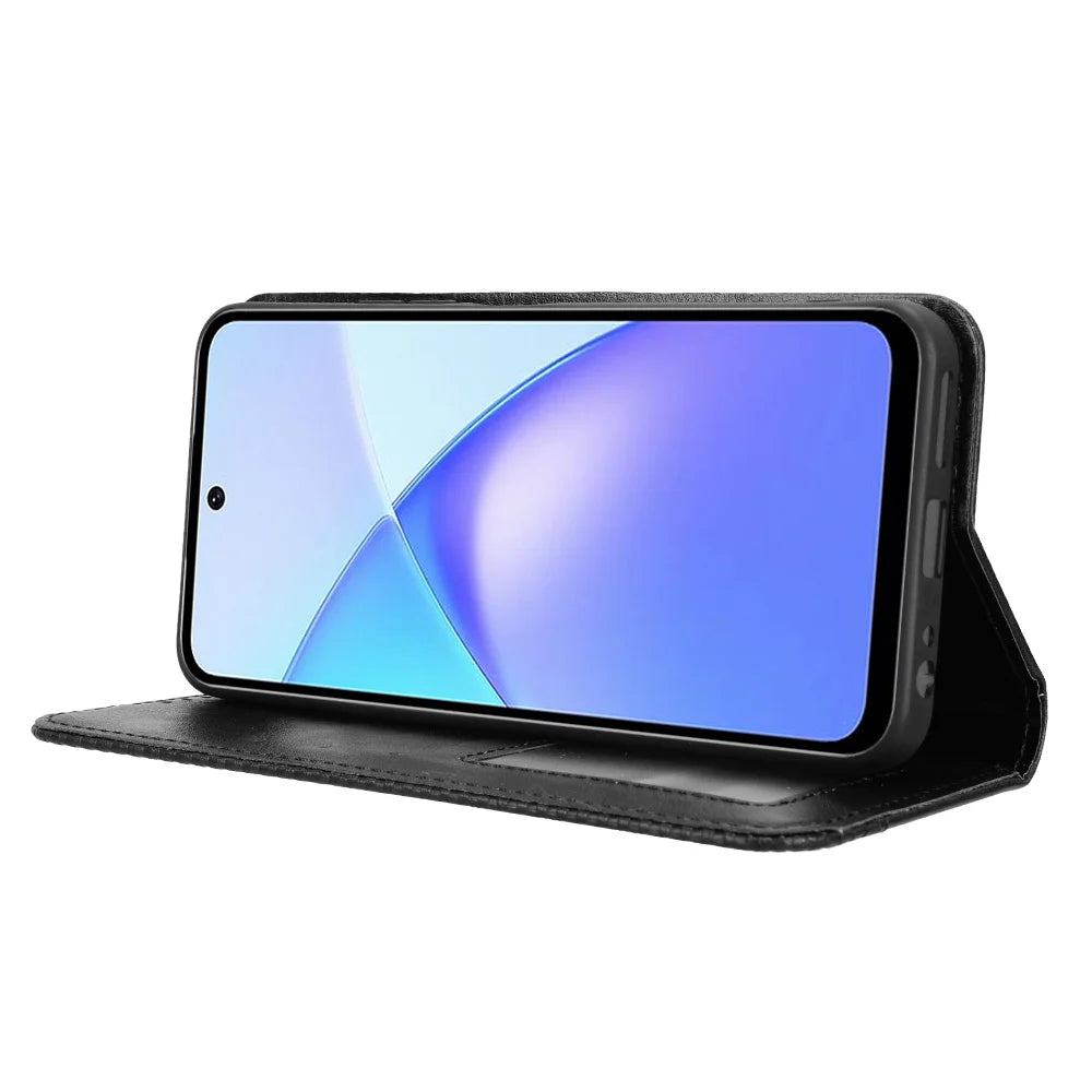For TECNO Pop 10 / Infinix Smart 10 Leather Case Wallet Stand Retro Texture Phone Cover - Black - 7