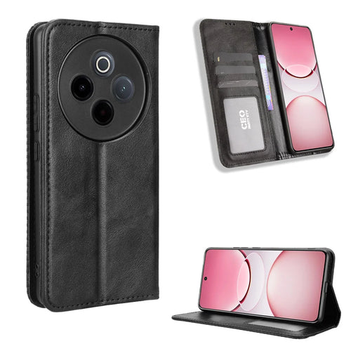 For vivo Y300 Pro 5G / vivo Y300 Pro+ 5G / vivo iQOO Z10 5G Leather Case Wallet Stand Retro Texture Phone Cover - Black - 1