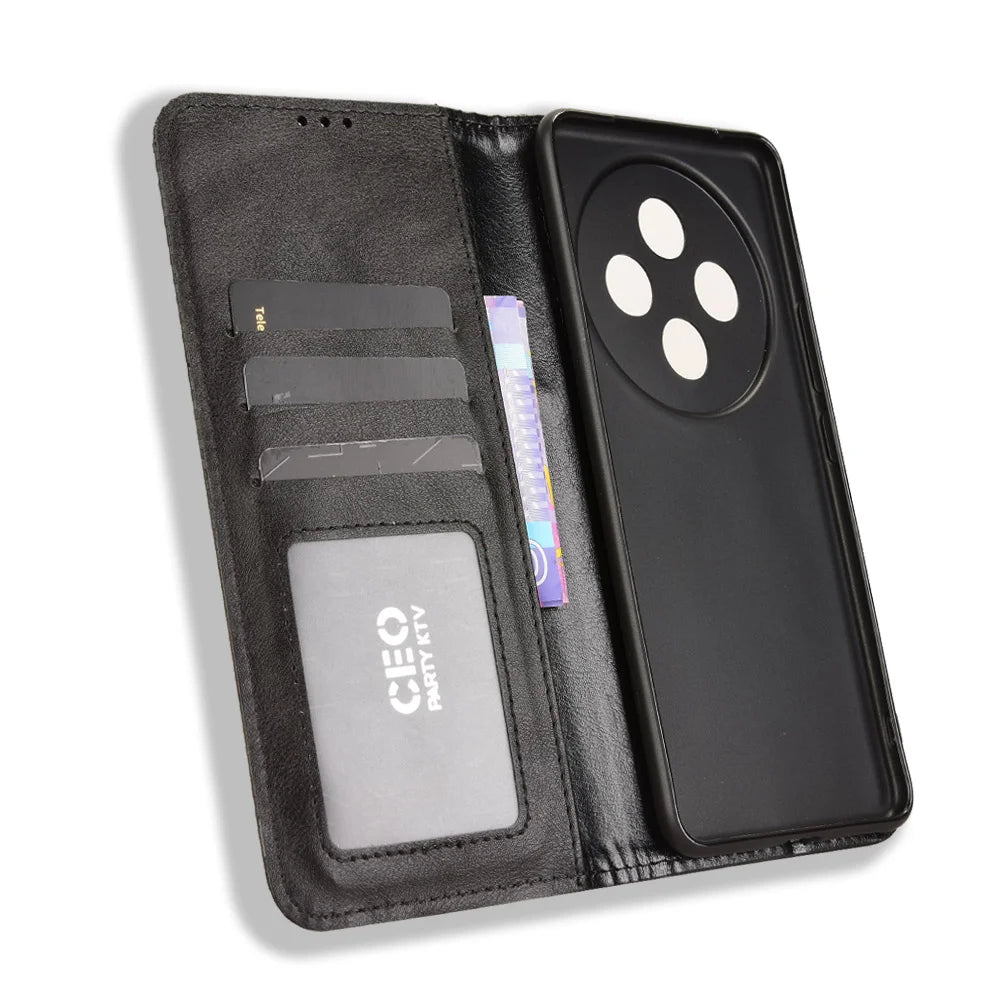 For vivo Y300 Pro 5G / vivo Y300 Pro+ 5G / vivo iQOO Z10 5G Leather Case Wallet Stand Retro Texture Phone Cover - Black - 5
