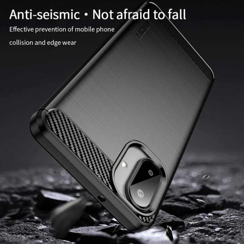MOFI For Samsung Galaxy A07 4G Back Cover  Brushed Texture Carbon Fiber Soft TPU Case - Black - 3