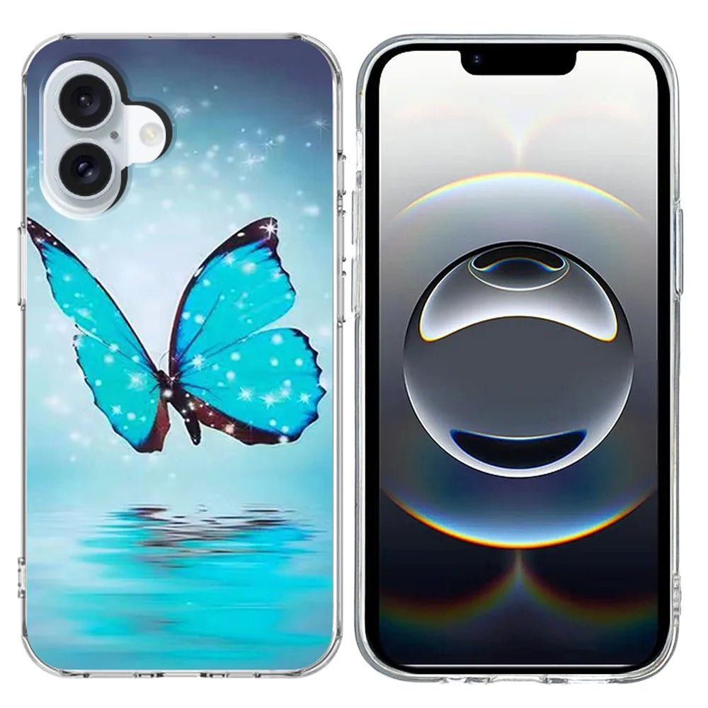For iPhone 17 Case Pattern Printing Cell Phone TPU Back Cover - Blue Butterfly - 1