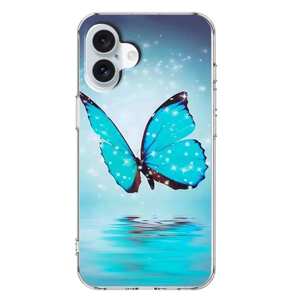 For iPhone 17 Case Pattern Printing Cell Phone TPU Back Cover - Blue Butterfly - 2