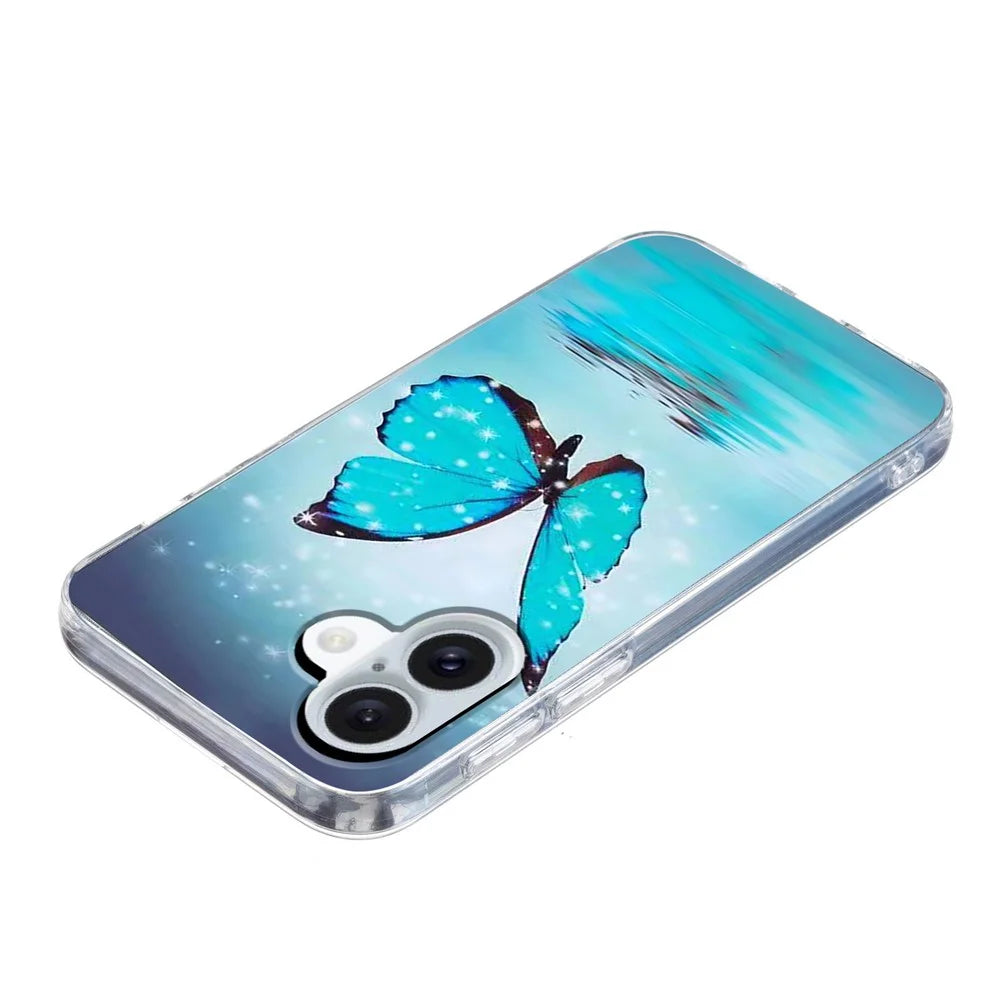 For iPhone 17 Case Pattern Printing Cell Phone TPU Back Cover - Blue Butterfly - 3