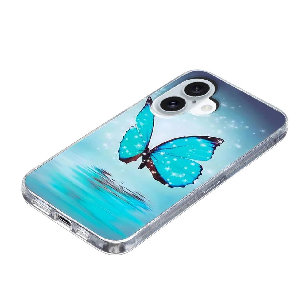 For iPhone 17 Case Pattern Printing Cell Phone TPU Back Cover - Blue Butterfly - 4
