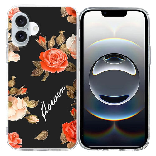 For iPhone 17 Case Pattern Printing Shockproof Soft TPU Phone Cover - Black Background Flowers - 1