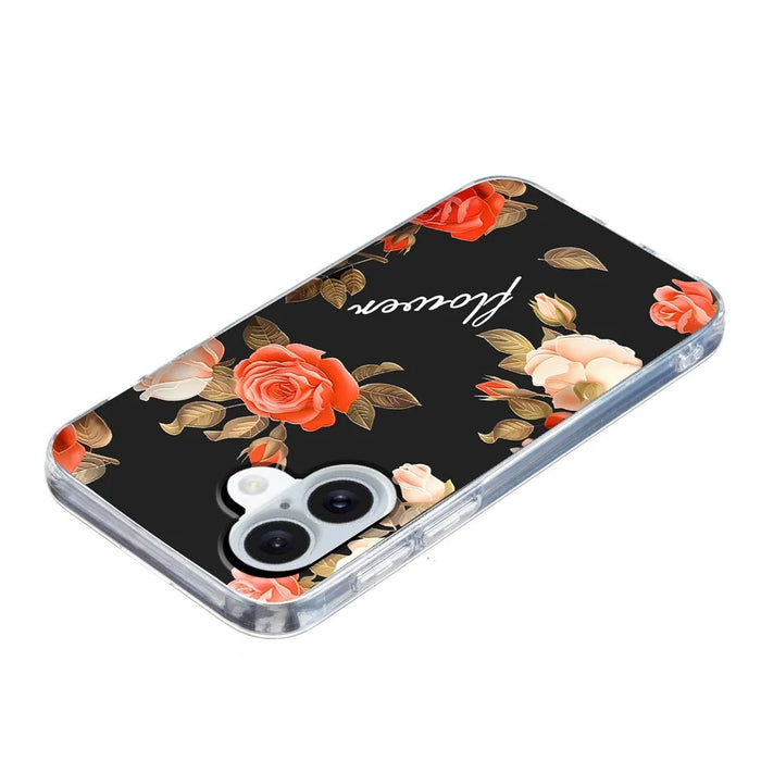 For iPhone 17 Case Pattern Printing Shockproof Soft TPU Phone Cover - Black Background Flowers - 3