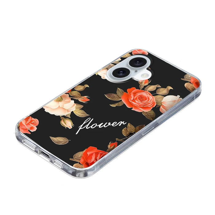 For iPhone 17 Case Pattern Printing Shockproof Soft TPU Phone Cover - Black Background Flowers - 4