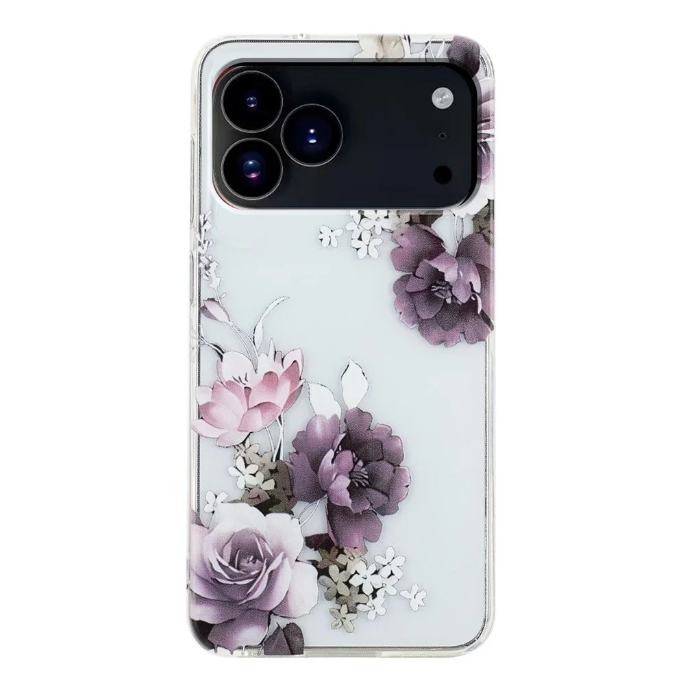For iPhone 18 Pro / 17 Pro Case Soft TPU Phone Back Cover Pattern Printing - Purple Peony - 2