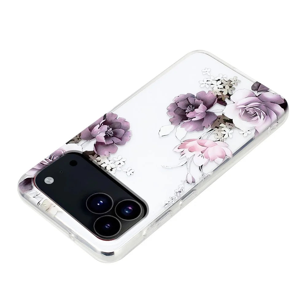 For iPhone 18 Pro / 17 Pro Case Soft TPU Phone Back Cover Pattern Printing - Purple Peony - 4