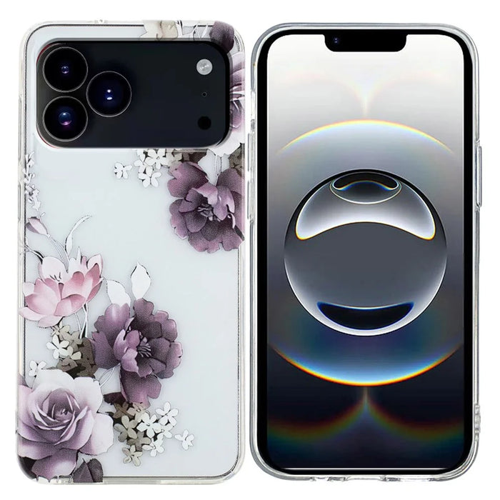 For iPhone 18 Pro Max / 17 Pro Max Case Soft TPU Phone Back Cover Pattern Printing - Purple Peony - 1