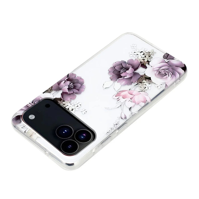 For iPhone 18 Pro Max / 17 Pro Max Case Soft TPU Phone Back Cover Pattern Printing - Purple Peony - 4