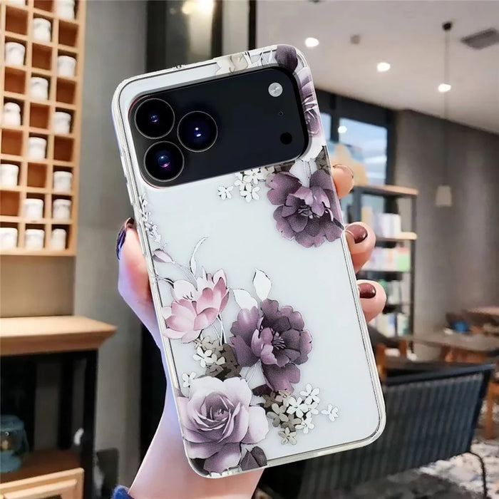 For iPhone 18 Pro Max / 17 Pro Max Case Soft TPU Phone Back Cover Pattern Printing - Purple Peony - 5