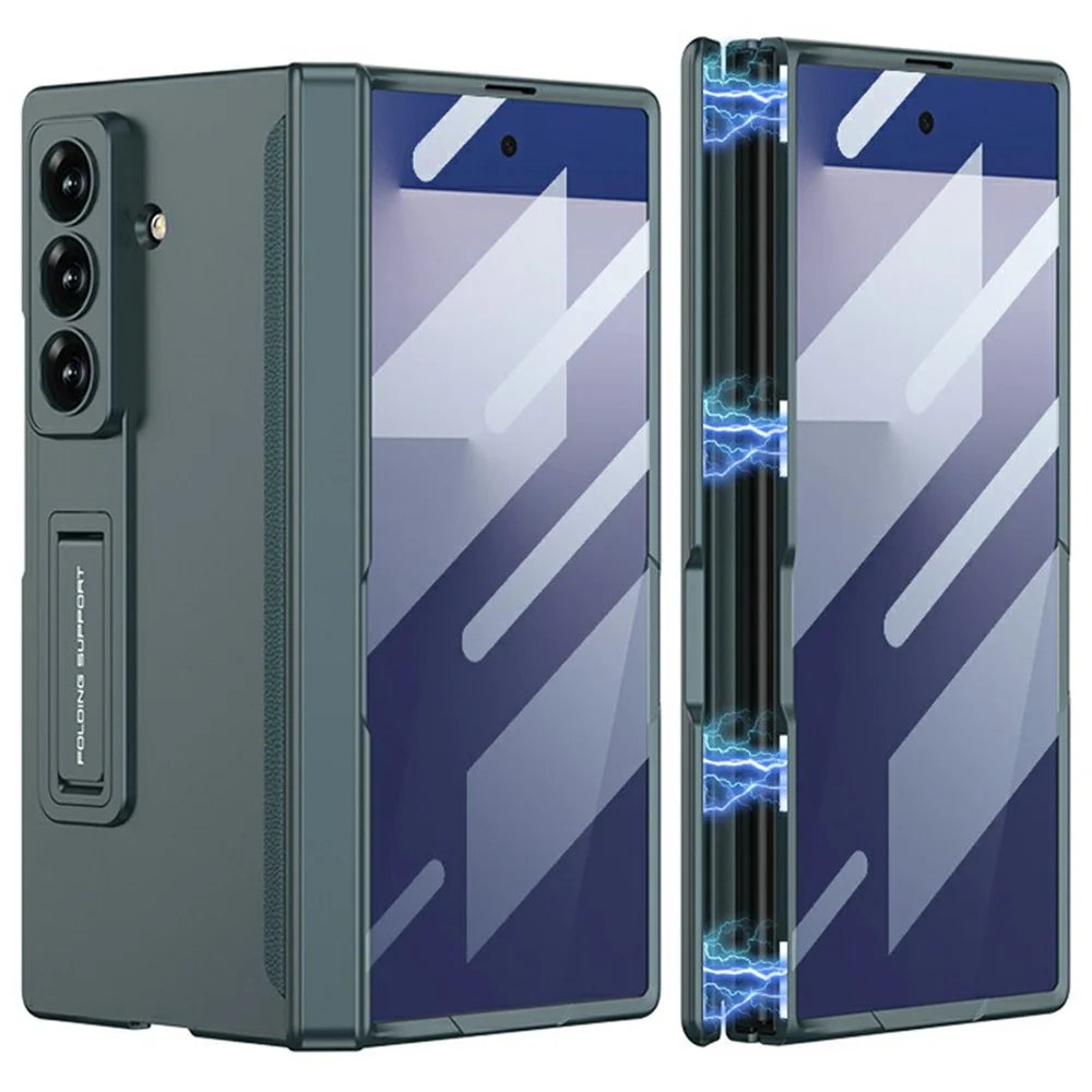 GKK For Samsung Galaxy Z Fold7 5G Case with Clear Screen Film Magnetic Hinge Kickstand Phone Cover - Green - 1