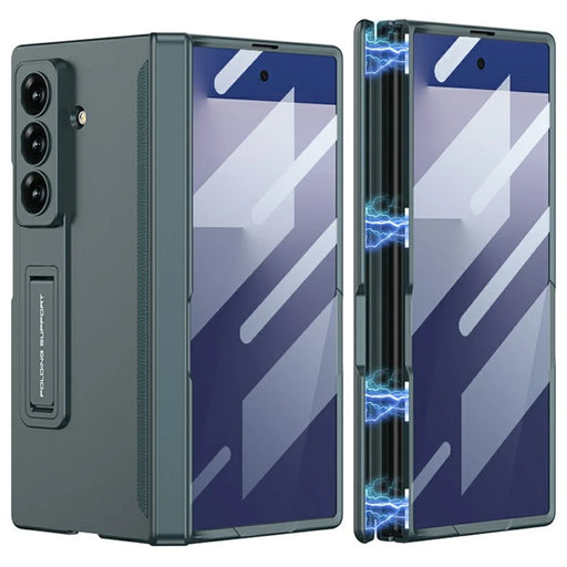 GKK For Samsung Galaxy Z Fold7 5G Case with Clear Screen Film Magnetic Hinge Kickstand Phone Cover - Green - 1