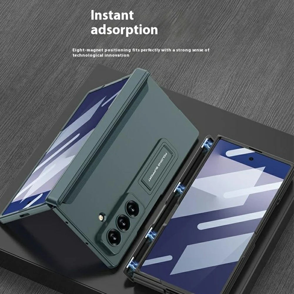 GKK For Samsung Galaxy Z Fold7 5G Case with Clear Screen Film Magnetic Hinge Kickstand Phone Cover - Green - 4