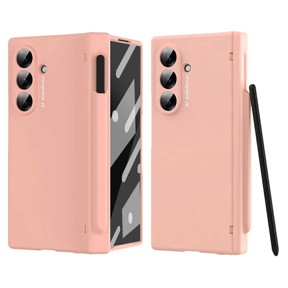 For Samsung Galaxy Z Fold7 5G Case Hinge Protection PC Phone Cover with Stylus / Stylus Slot - Pink - 1