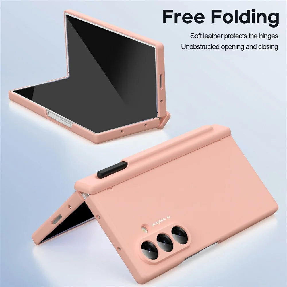 For Samsung Galaxy Z Fold7 5G Case Hinge Protection PC Phone Cover with Stylus / Stylus Slot - Pink - 5