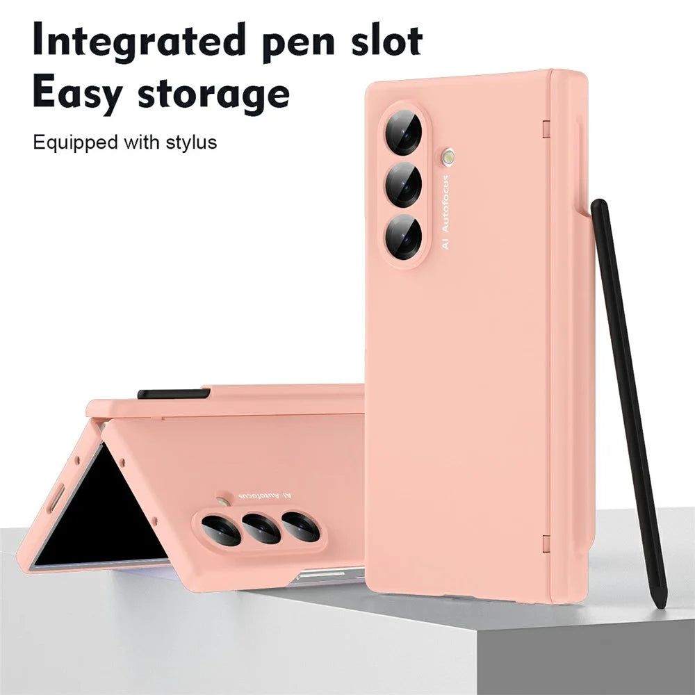 For Samsung Galaxy Z Fold7 5G Case Hinge Protection PC Phone Cover with Stylus / Stylus Slot - Pink - 6