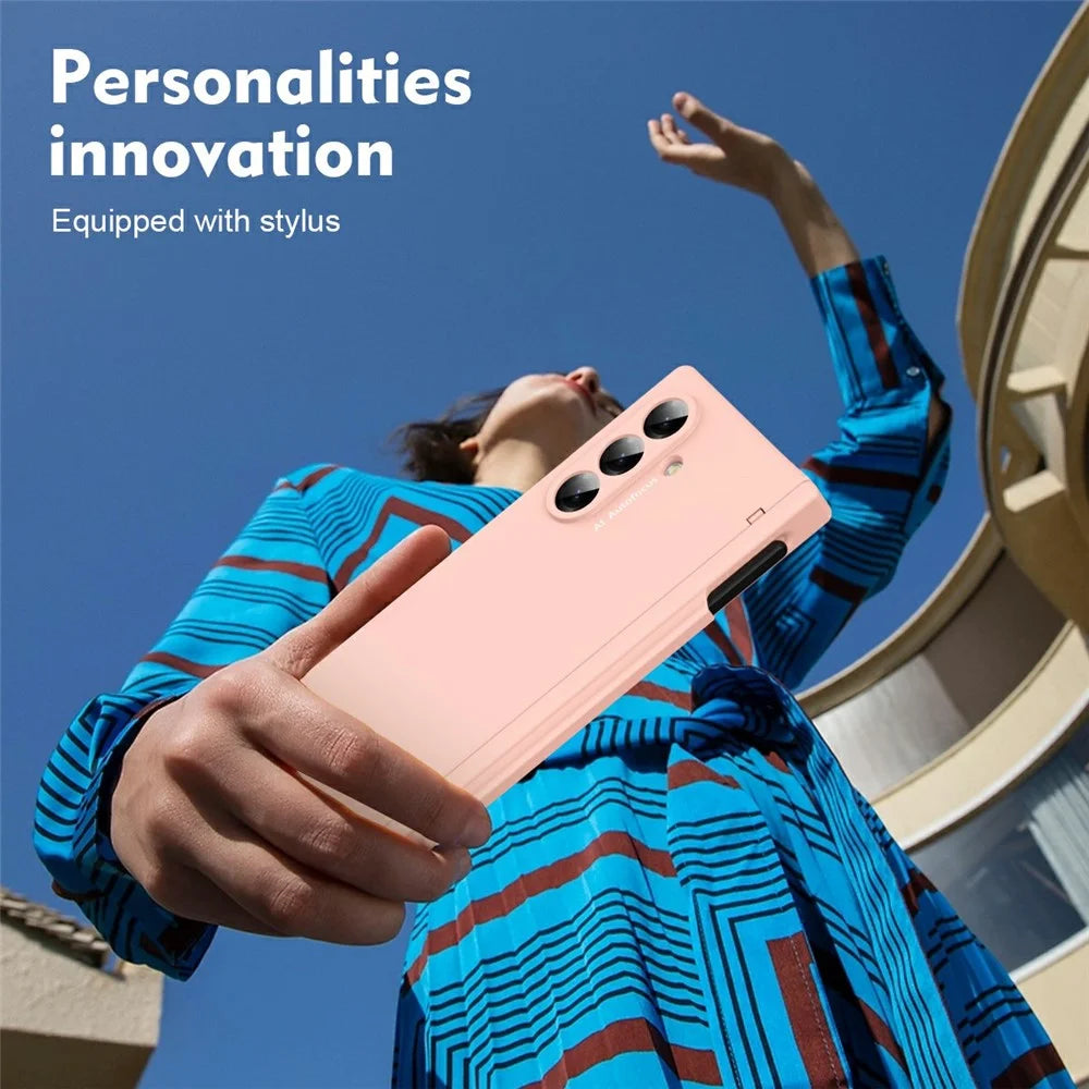 For Samsung Galaxy Z Fold7 5G Case Hinge Protection PC Phone Cover with Stylus / Stylus Slot - Pink - 7