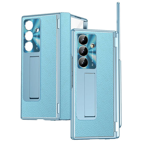 For Samsung Galaxy Z Fold7 5G Case Hinge Protection PU + PC Phone Cover with Tempered Glass Film / Stylus - Blue - 1