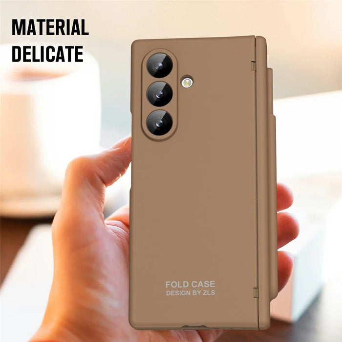 For Samsung Galaxy Z Fold7 5G Case Folding PC Phone Cover with Stylus / Tempered Glass Film - Brown - 4