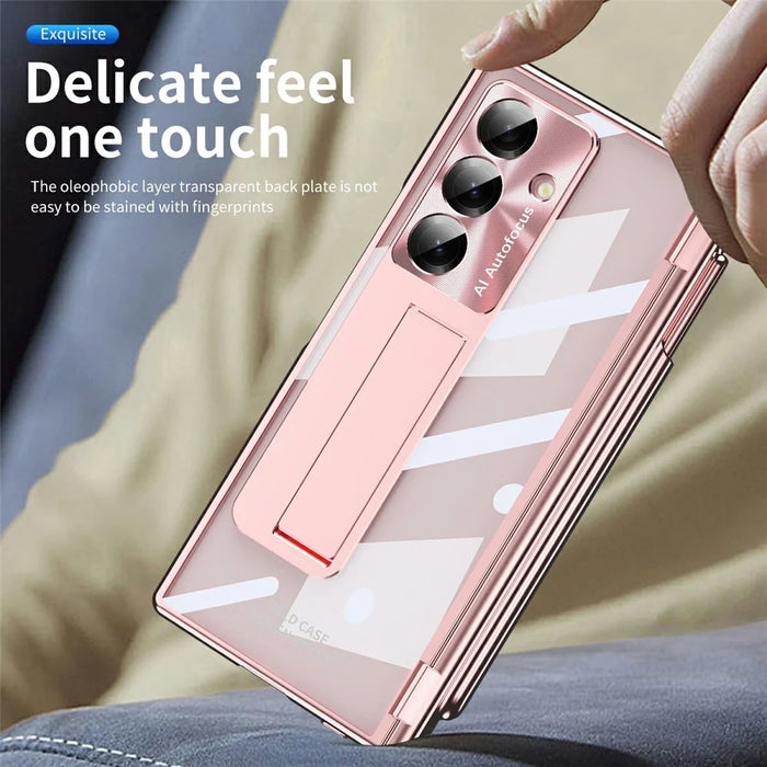 For Samsung Galaxy Z Fold7 5G Case Magnetic Hinge Electroplated PC Phone Cover with Tempered Glass Film / Stylus - Pink - 3