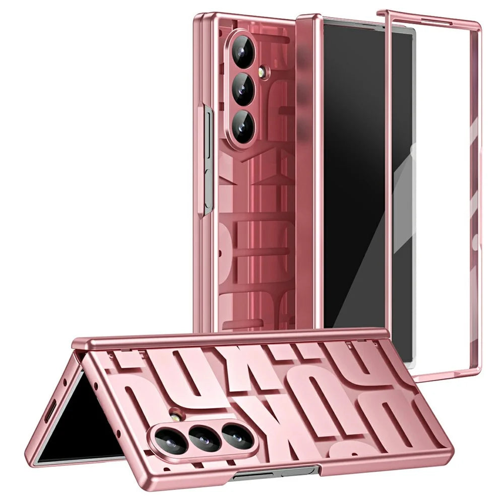 For Samsung Galaxy Z Fold7 5G Case Electroplating PC Phone Cover with Tempered Glass Film - Rose Gold - 1