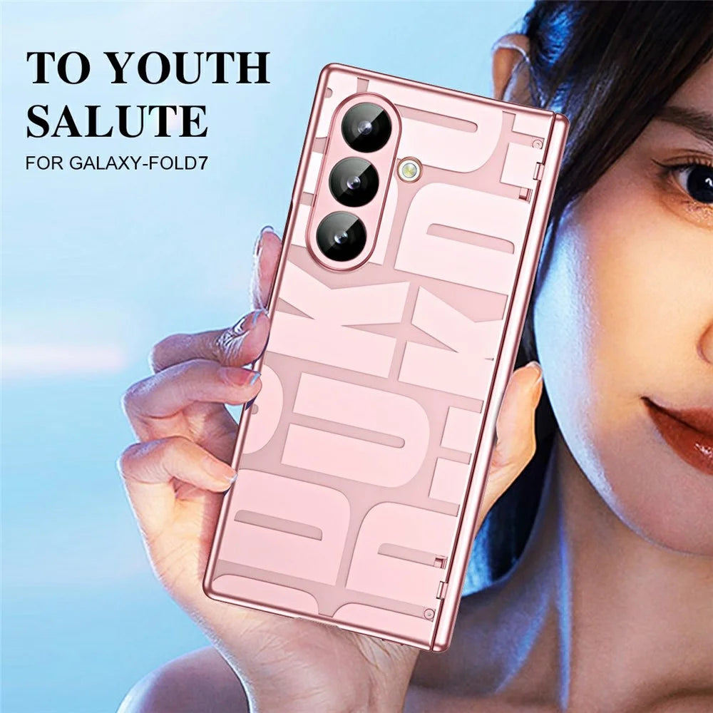 For Samsung Galaxy Z Fold7 5G Case Electroplating PC Phone Cover with Tempered Glass Film - Rose Gold - 5
