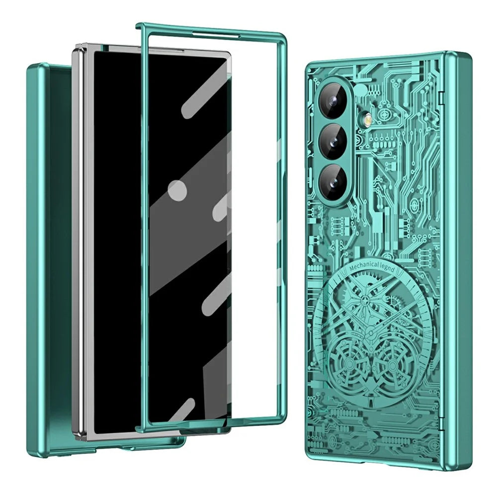 For Samsung Galaxy Z Fold7 5G Case Mechanical Legend Electroplating PC Phone Cover - Green - 1