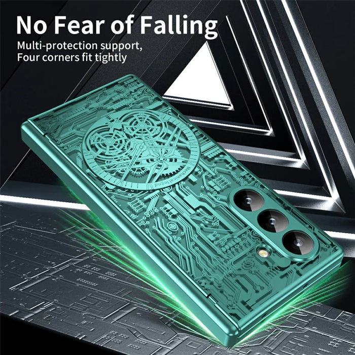 For Samsung Galaxy Z Fold7 5G Case Mechanical Legend Electroplating PC Phone Cover - Green - 5