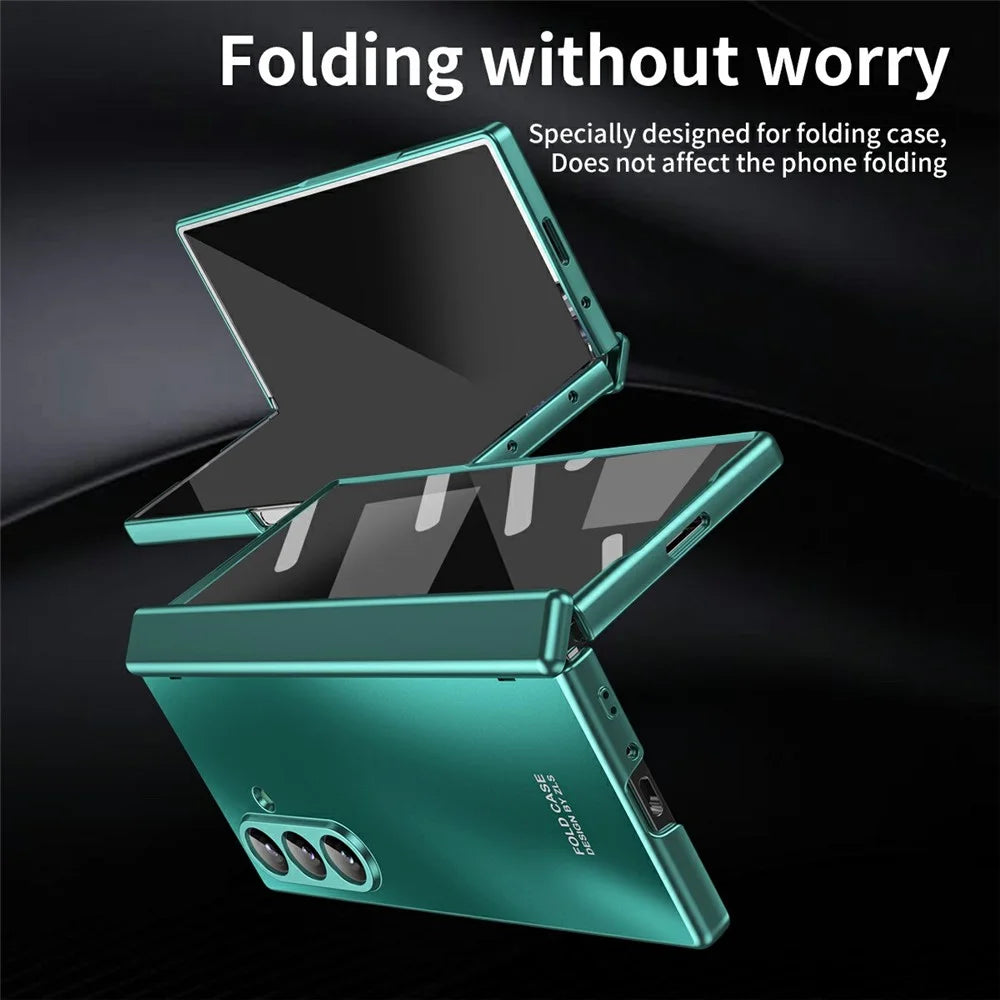 For Samsung Galaxy Z Fold7 5G Case Hard PC Shockproof Phone Cover with Front Screen Film - Green - 7