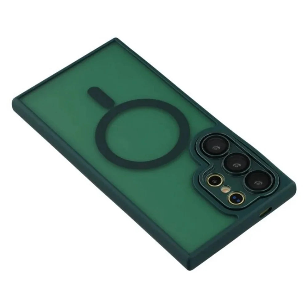 WANLONFENG QB1 Series For Samsung Galaxy S25 Ultra Magnetic Case PC TPU Shockproof Phone Back Cover - Dark Green - 5