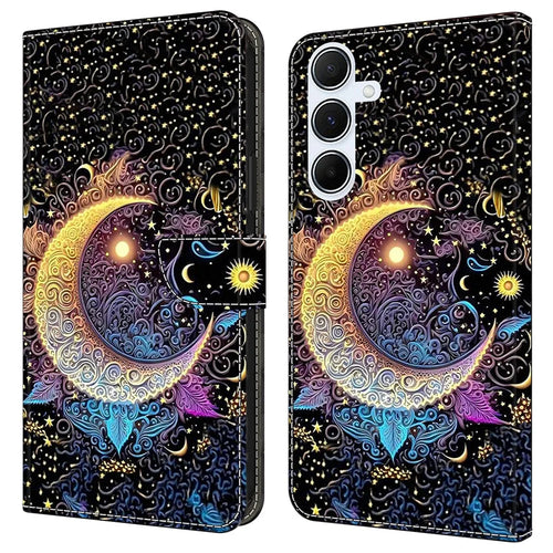 For Samsung Galaxy A16 5G  /  4G Case Wallet Stand Pattern Printing PU Leather Flip Phone Cover - Bright Moon - 1