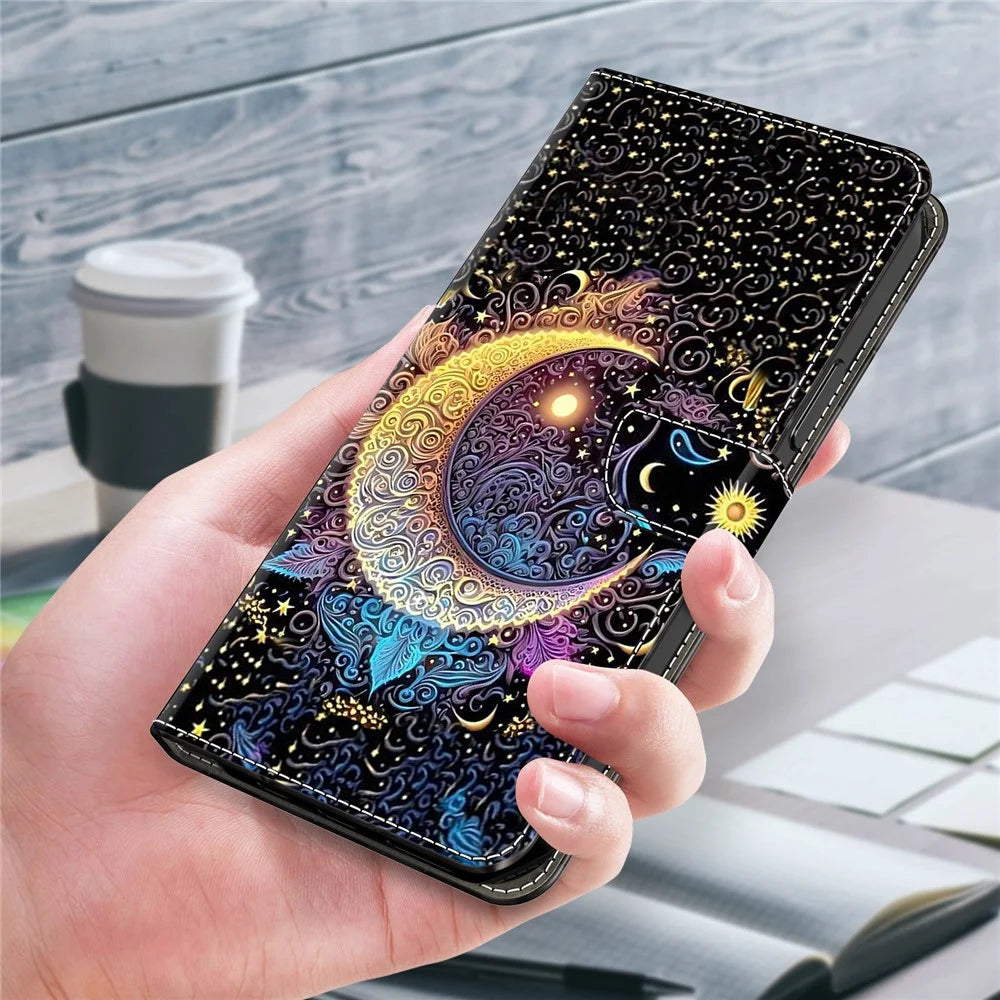 For Samsung Galaxy A16 5G  /  4G Case Wallet Stand Pattern Printing PU Leather Flip Phone Cover - Bright Moon - 5