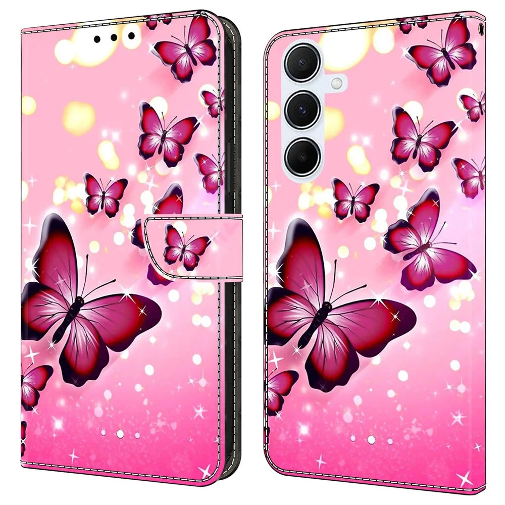For Samsung Galaxy A18 5G / A17 5G / A17 4G / A26 5G Case Wallet Stand Pattern Printing PU Leather Flip Phone Cover - Pink Butterfly - 1