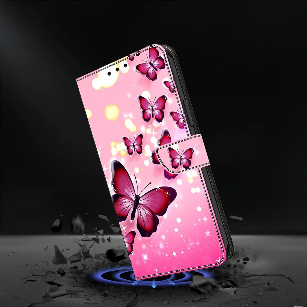 For Samsung Galaxy A18 5G / A17 5G / A17 4G / A26 5G Case Wallet Stand Pattern Printing PU Leather Flip Phone Cover - Pink Butterfly - 4