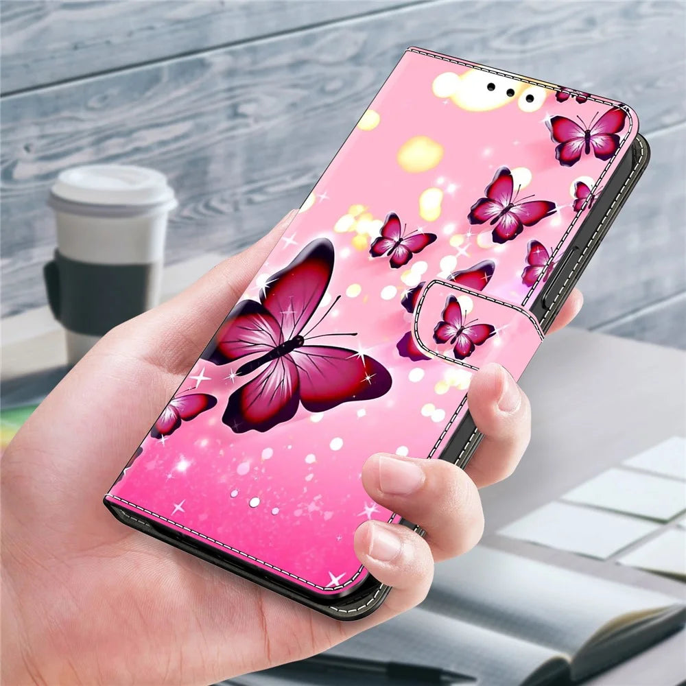 For Samsung Galaxy A18 5G / A17 5G / A17 4G / A26 5G Case Wallet Stand Pattern Printing PU Leather Flip Phone Cover - Pink Butterfly - 5