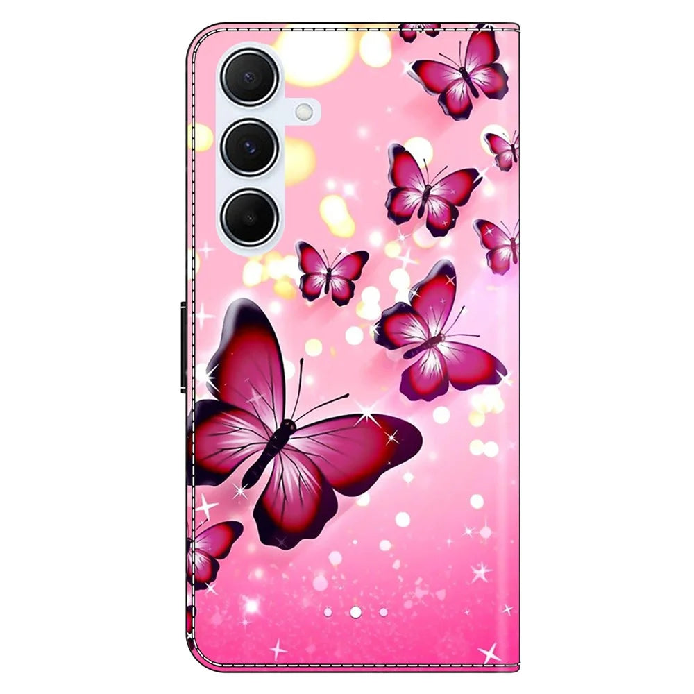 For Samsung Galaxy A18 5G / A17 5G / A17 4G / A26 5G Case Wallet Stand Pattern Printing PU Leather Flip Phone Cover - Pink Butterfly - 7