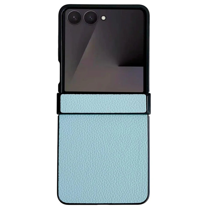 For Samsung Galaxy Z Flip7 5G Case Hinge Protection Litchi Texture Leather + PC Phone Cover - Blue - 1